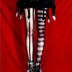 Black and White Striped Fishnet Tights